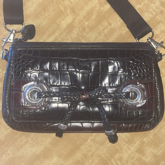 Brighton Black & Brown leather faux Crocodile texture Embossed Crossbody Bag - Picture 2 of 13